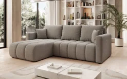 Designer Ecksofa Beatrice mit Schlaf- und Klappfunktion in Bouclé