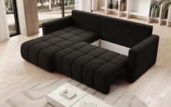 Designer Ecksofa Beatrice mit Schlaf- und Klappfunktion in Bouclé
