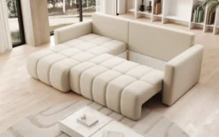Designer Ecksofa Beatrice mit Schlaf- und Klappfunktion in Stoff