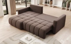 Designer Ecksofa Beatrice mit Schlaf- und Klappfunktion in Stoff