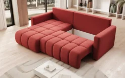 Designer Ecksofa Beatrice mit Schlaf- und Klappfunktion in Stoff