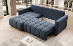 Designer Ecksofa Beatrice mit Schlaf- und Klappfunktion in Stoff