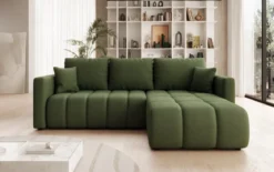 Designer Ecksofa Beatrice mit Schlaf- und Klappfunktion in Stoff