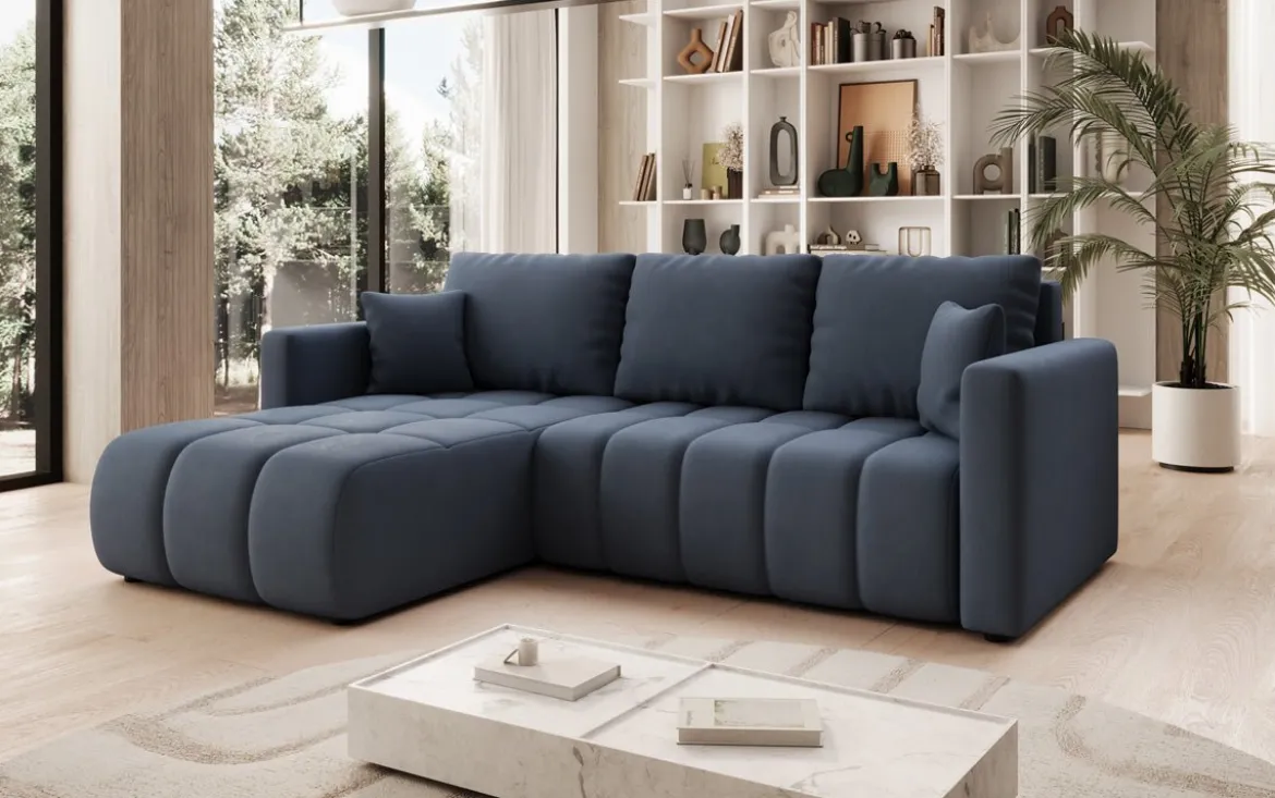 Designer Ecksofa Beatrice mit Schlaf- und Klappfunktion in Stoff