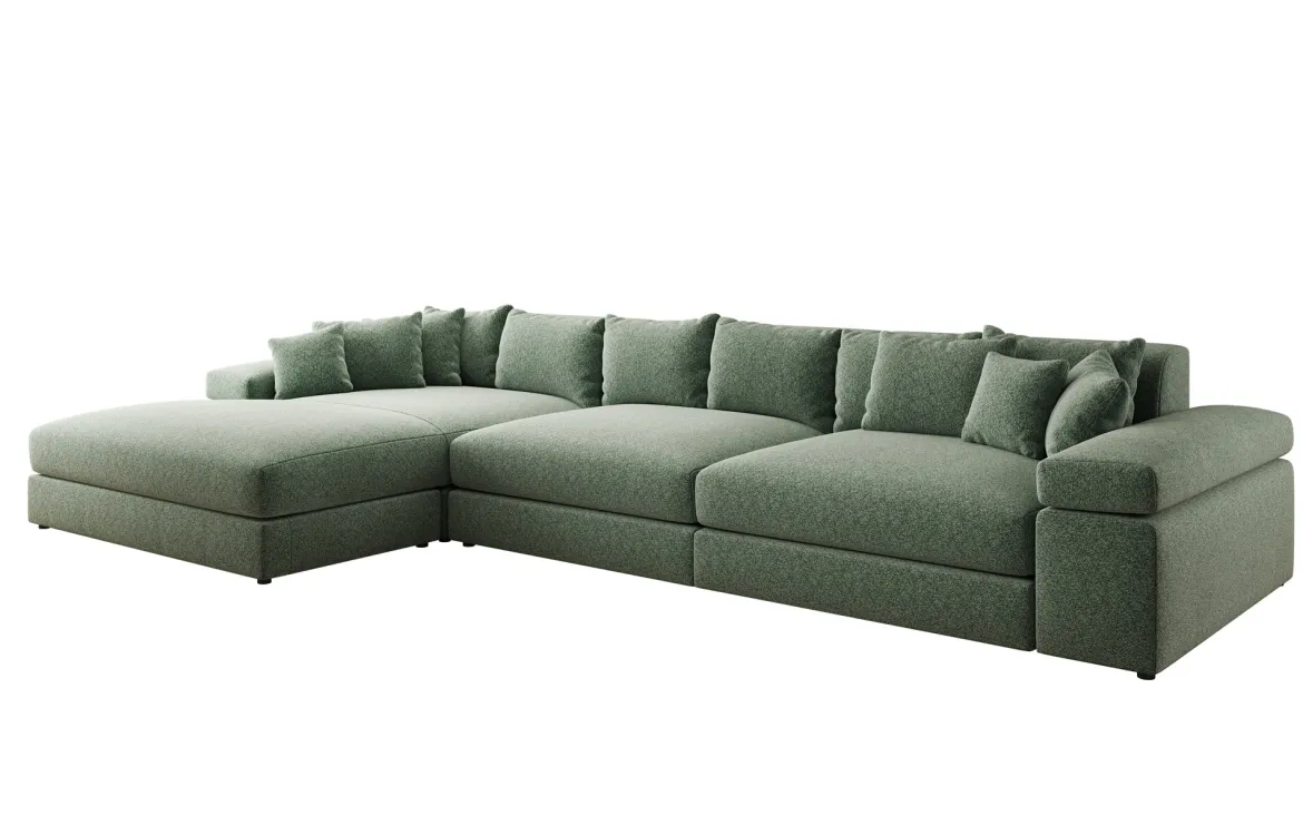 Designer Ecksofa Bernardo Maxi mit breiter Ottomane in Strukturstoff