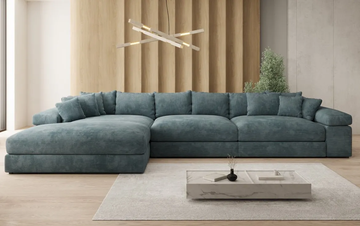 Designer Ecksofa Bernardo Maxi mit breiter Ottomane in Cord
