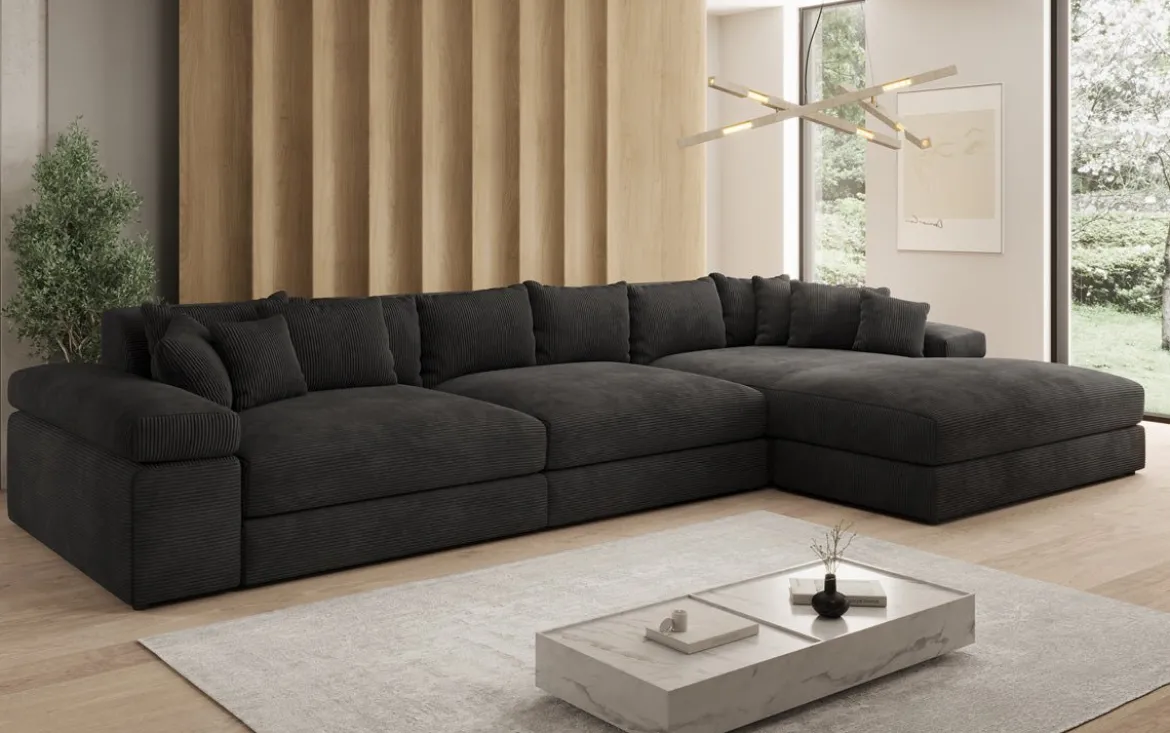 Designer Ecksofa Bernardo Maxi mit breiter Ottomane in Cord