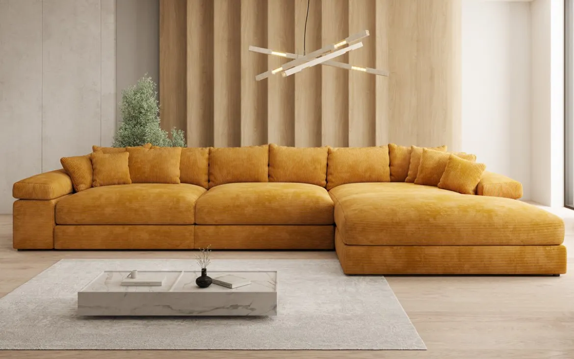 Designer Ecksofa Bernardo Maxi mit breiter Ottomane in Cord