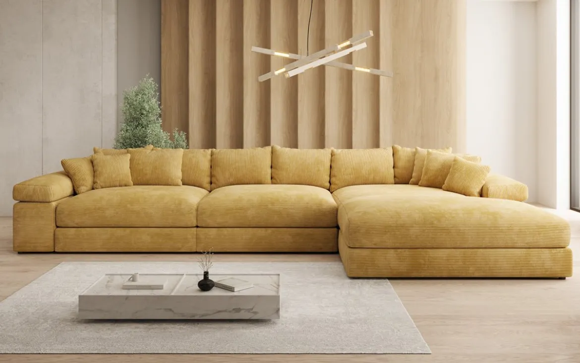 Designer Ecksofa Bernardo Maxi mit breiter Ottomane in Cord