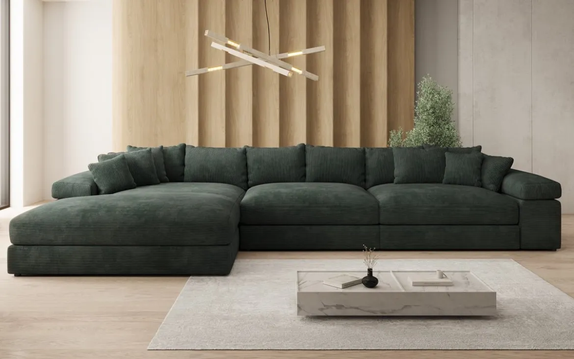 Designer Ecksofa Bernardo Maxi mit breiter Ottomane in Cord