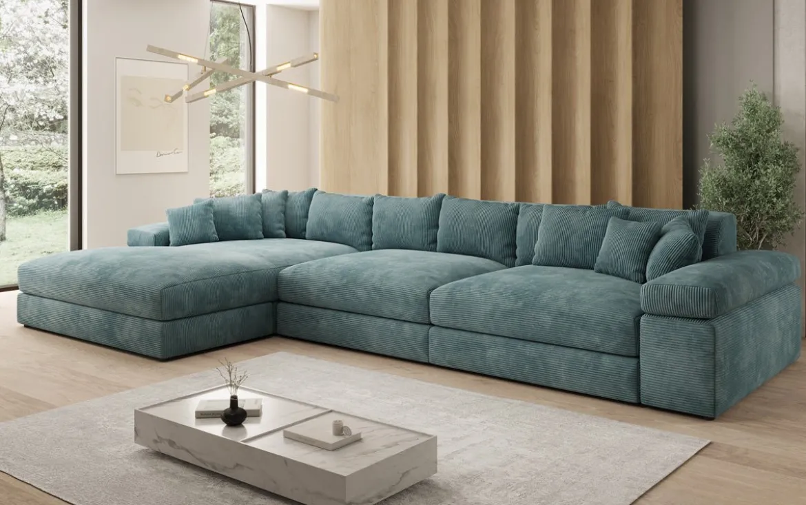 Designer Ecksofa Bernardo Maxi mit breiter Ottomane in Cord