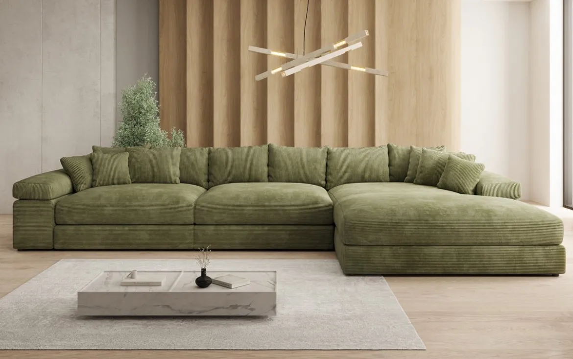 Designer Ecksofa Bernardo Maxi mit breiter Ottomane in Cord