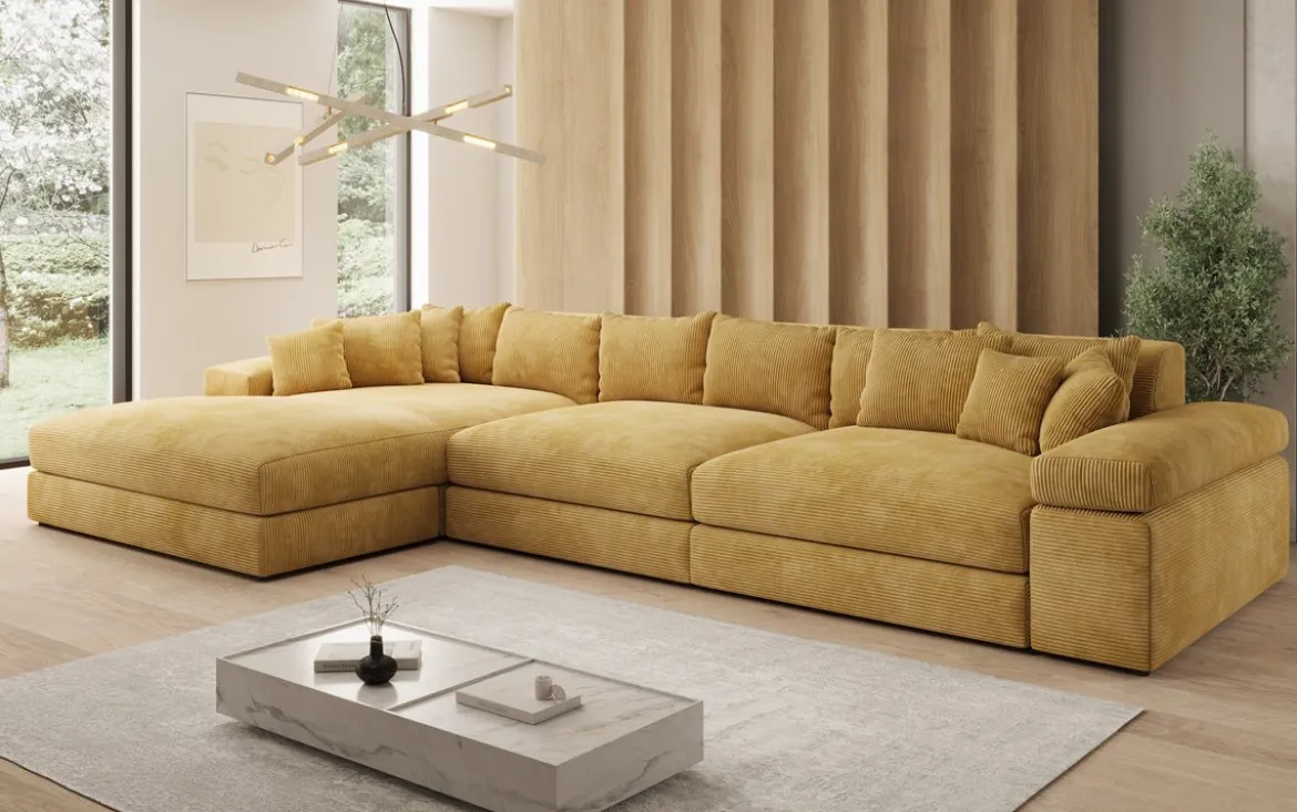 Designer Ecksofa Bernardo Maxi mit breiter Ottomane in Cord