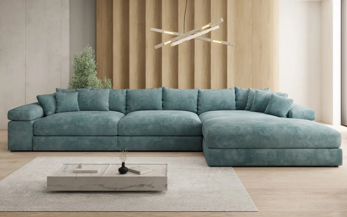 Designer Ecksofa Bernardo Maxi mit breiter Ottomane in Cord