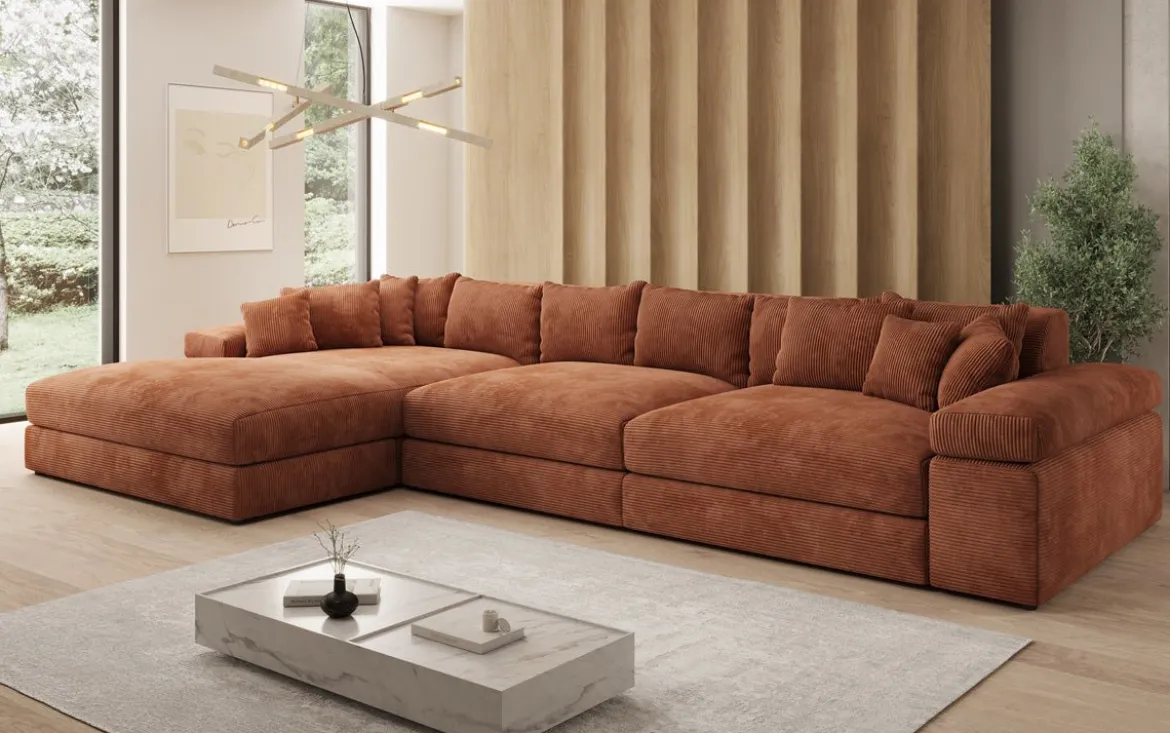 Designer Ecksofa Bernardo Maxi mit breiter Ottomane in Cord