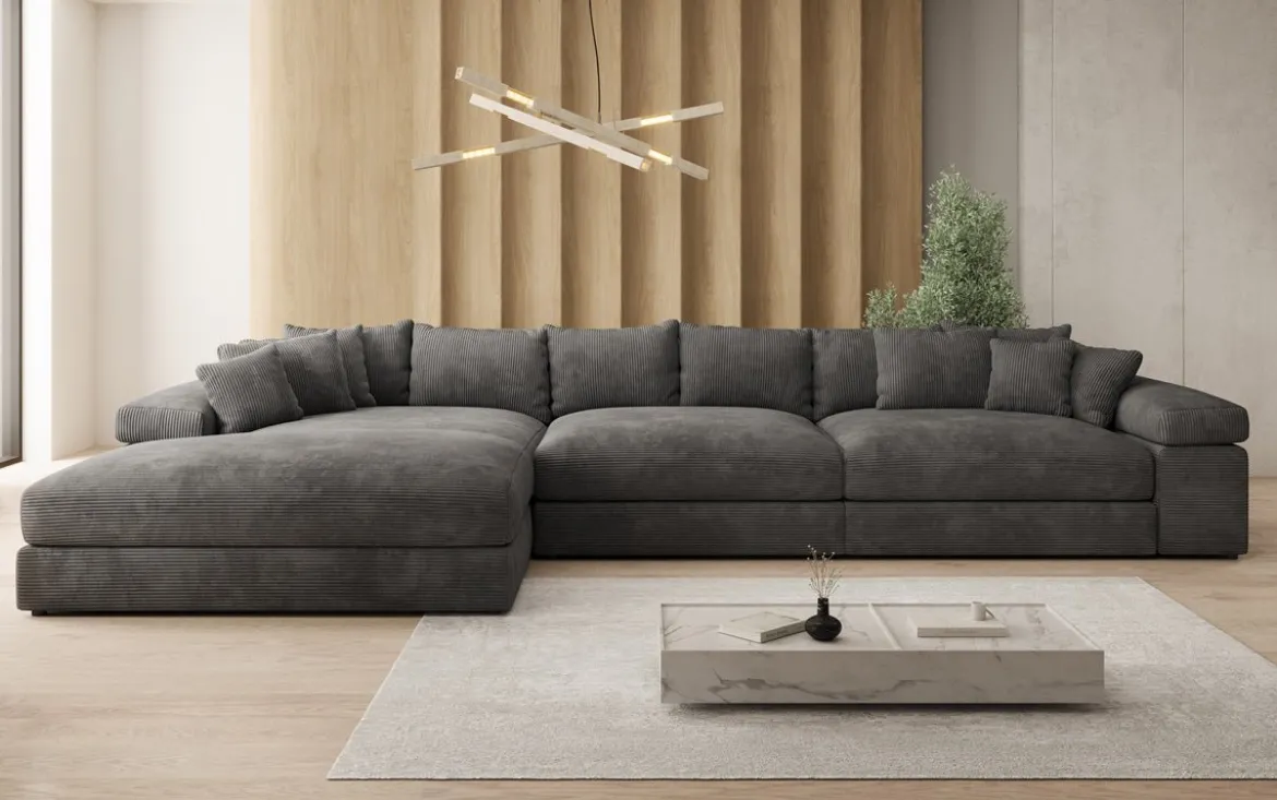 Designer Ecksofa Bernardo Maxi mit breiter Ottomane in Cord