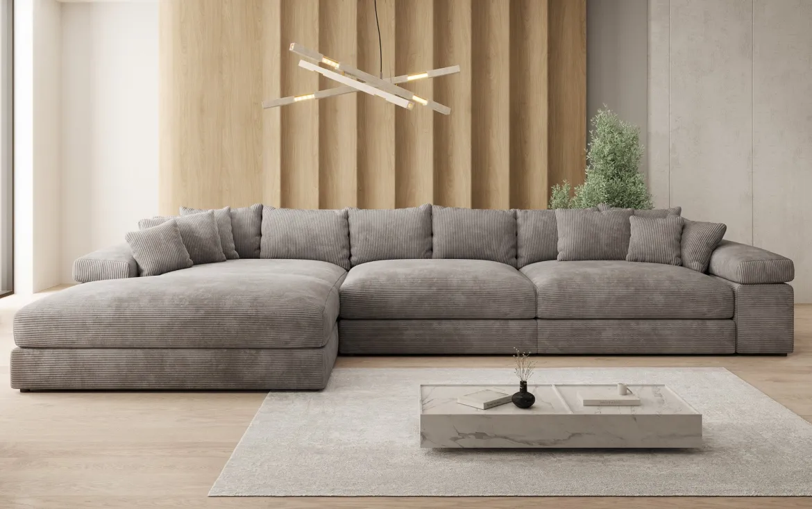 Designer Ecksofa Bernardo Maxi mit breiter Ottomane in Cord