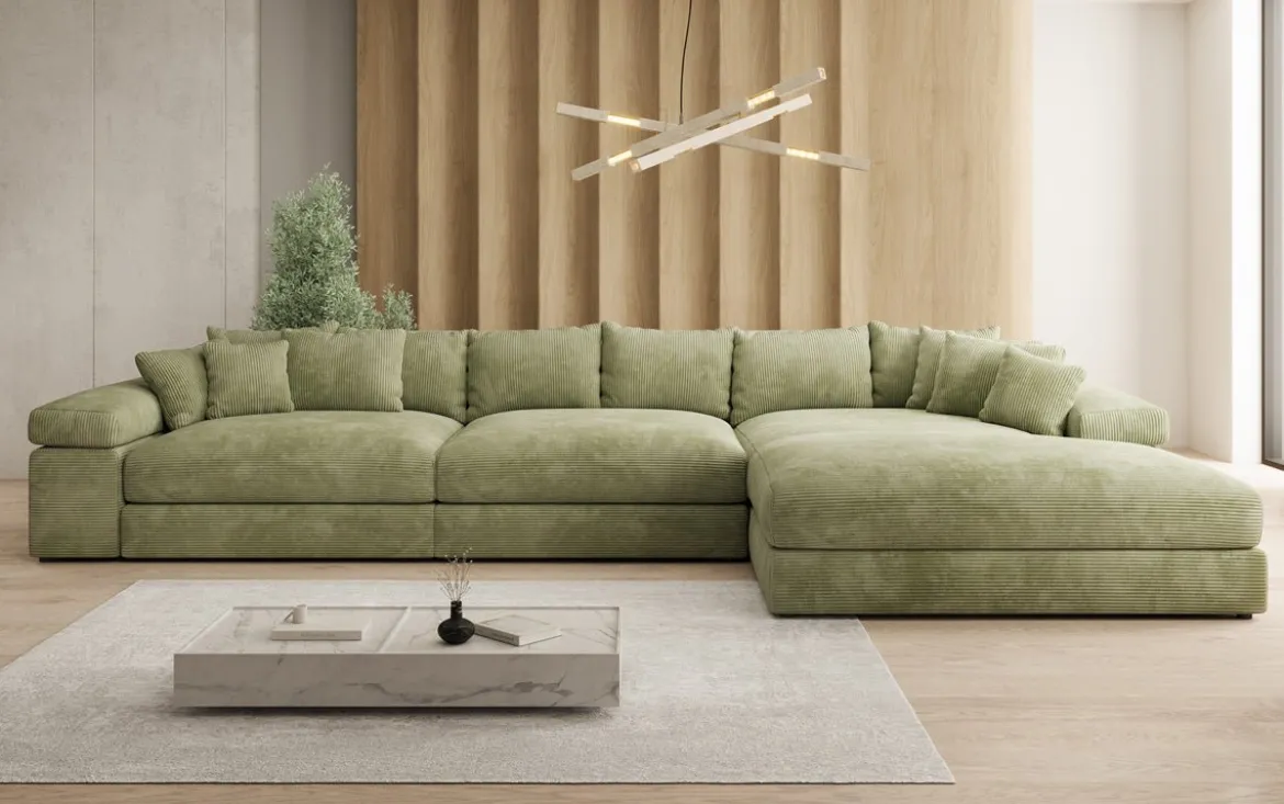 Designer Ecksofa Bernardo Maxi mit breiter Ottomane in Cord