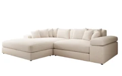 Designer Ecksofa Bernardo mit breiter Ottomane in Strukturstoff