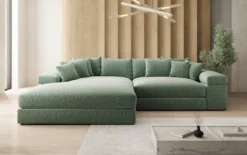 Designer Ecksofa Bernardo mit breiter Ottomane in Strukturstoff