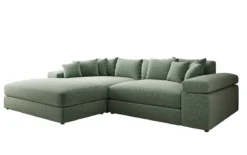 Designer Ecksofa Bernardo mit breiter Ottomane in Strukturstoff