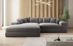 Designer Ecksofa Bernardo mit breiter Ottomane in Strukturstoff