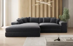 Designer Ecksofa Bernardo mit breiter Ottomane in Strukturstoff