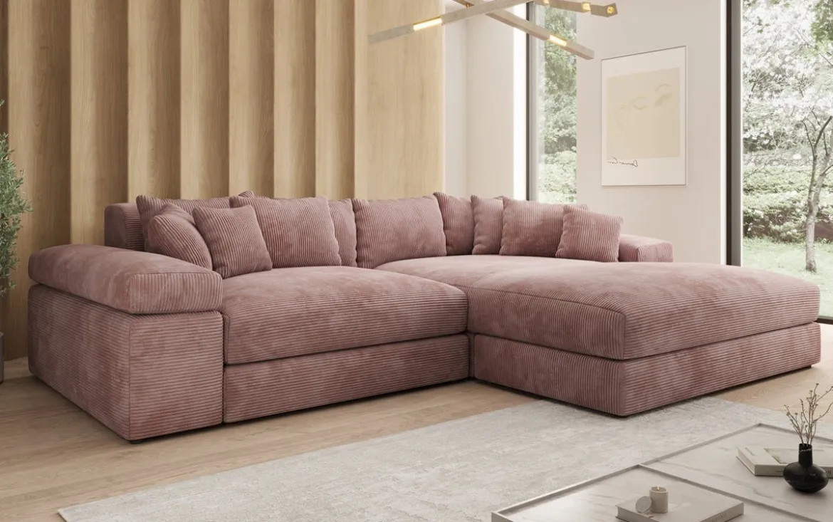 Designer Ecksofa Bernardo mit breiter Ottomane in Cord