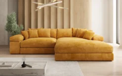 Designer Ecksofa Bernardo mit breiter Ottomane in Cord