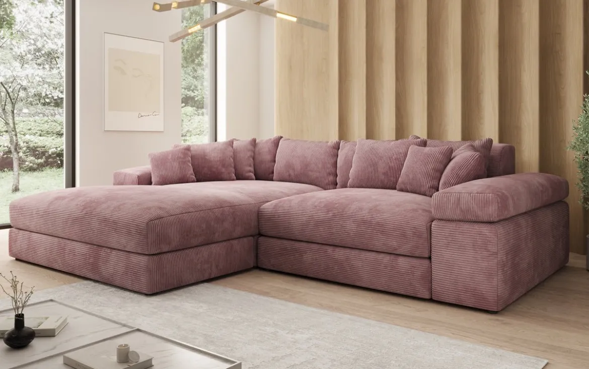 Designer Ecksofa Bernardo mit breiter Ottomane in Cord