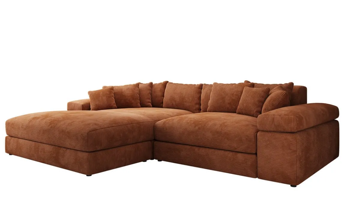 Designer Ecksofa Bernardo mit breiter Ottomane in Cord