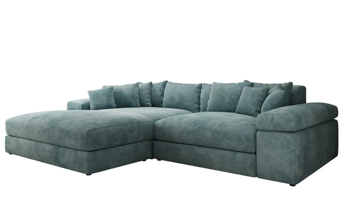 Designer Ecksofa Bernardo mit breiter Ottomane in Cord