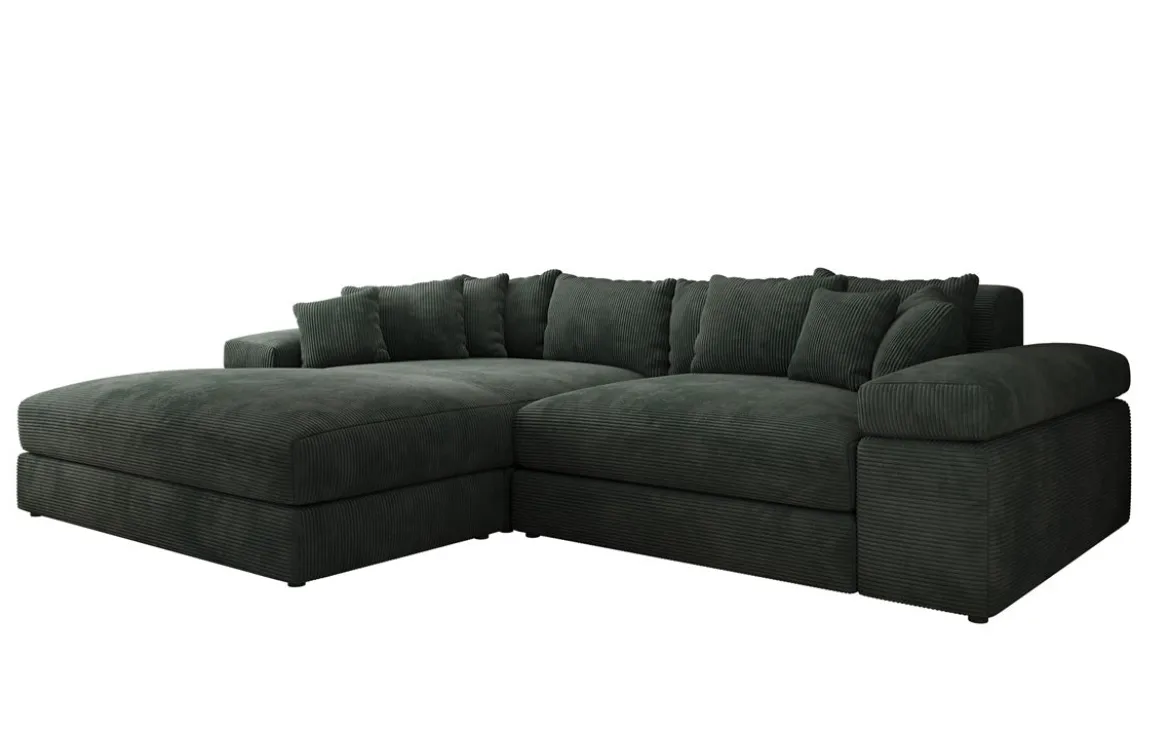 Designer Ecksofa Bernardo mit breiter Ottomane in Cord