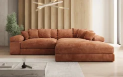 Designer Ecksofa Bernardo mit breiter Ottomane in Cord