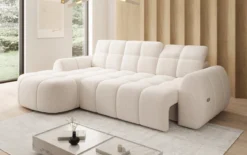 Designer Ecksofa Bjork in Strukturstoff mit elektrischer Sitzerweiterung