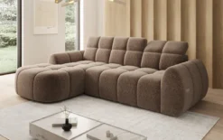Designer Ecksofa Bjork in Strukturstoff mit elektrischer Sitzerweiterung