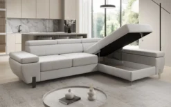 Designer Ecksofa Calista mit Schlaffunktion und Stauraum in Echtleder