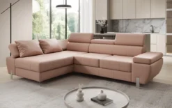 Designer Ecksofa Calista mit Schlaffunktion und Stauraum in Echtleder