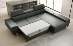 Designer Ecksofa Calista mit Schlaffunktion und Stauraum in Echtleder