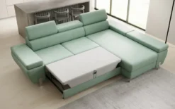 Designer Ecksofa Calista mit Schlaffunktion und Stauraum in Echtleder