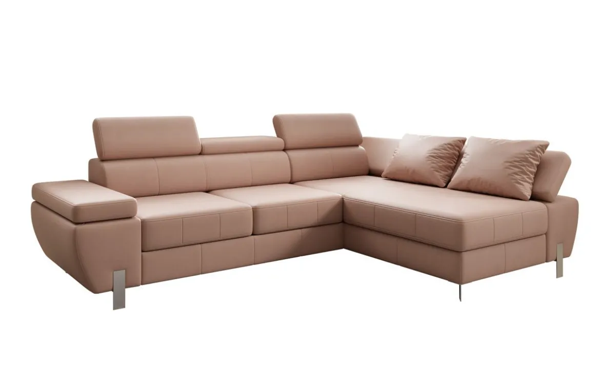 Designer Ecksofa Calista mit Schlaffunktion und Stauraum in Echtleder