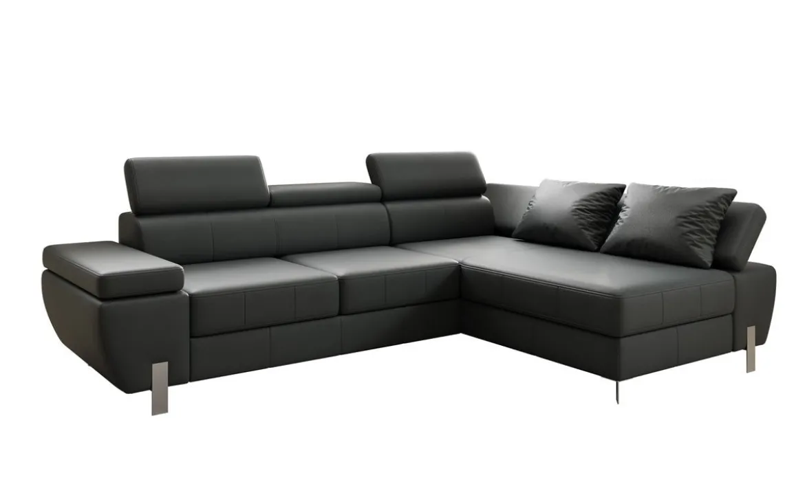 Designer Ecksofa Calista mit Schlaffunktion und Stauraum in Echtleder