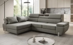 Designer Ecksofa Calista mit Schlaffunktion und Stauraum in Echtleder