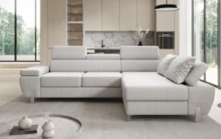 Designer Ecksofa Calista mit Schlaffunktion und Stauraum in Echtleder