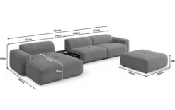 Designer Ecksofa Calm mit Beistellhocker und Beistelltisch in Bouclé
