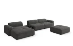 Designer Ecksofa Calm mit Beistellhocker und Beistelltisch in Bouclé