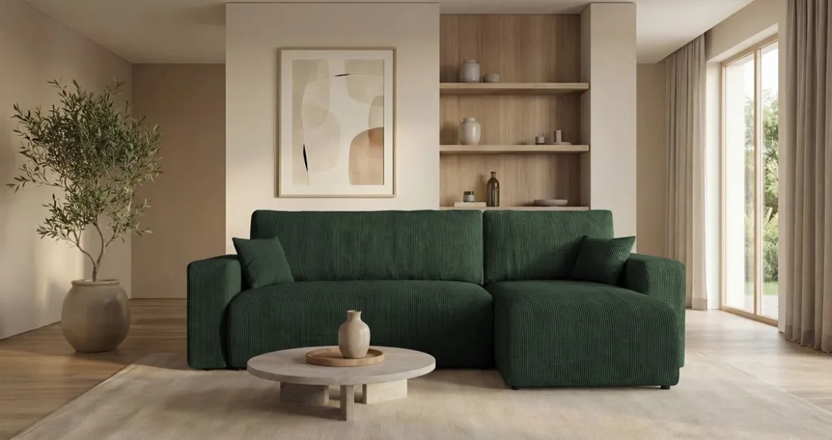 Designer Ecksofa Calva mit Schlaf- und Klappfunktion in Cord