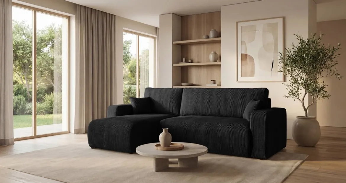 Designer Ecksofa Calva mit Schlaf- und Klappfunktion in Cord