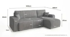 Designer Ecksofa Calva mit Schlaf- und Klappfunktion in Cord