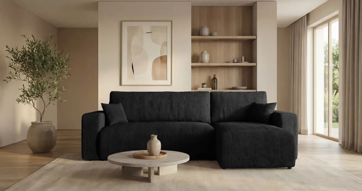 Designer Ecksofa Calva mit Schlaf- und Klappfunktion in Cord